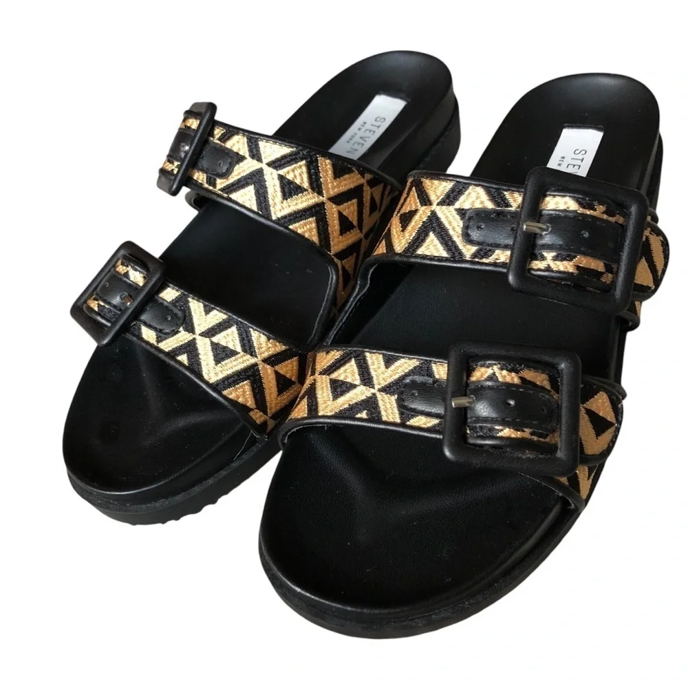 Steven New York Women's Micah Black and Gold Platform Sandals 6.5